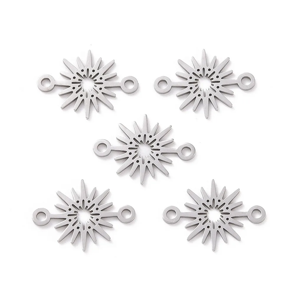 5pcs Tarnish Resistant 201 Stainless Steel Links/Connectors Laser Cut Star Stainless Steel color 15x20.5x1mm Hole: 1.8mm