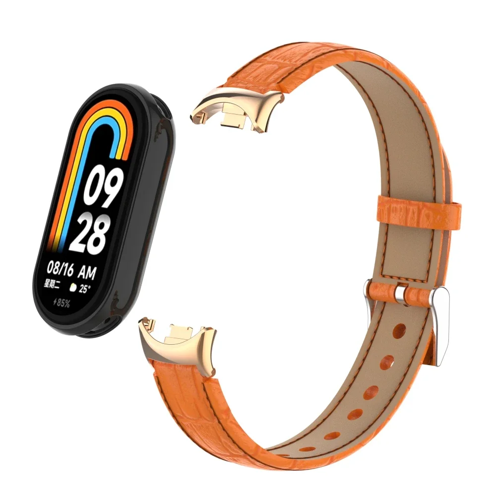 Leather Strap for Xiaomi Band 8, Metal Connector, Smart Sports, Personality, Replace the MI Band 8