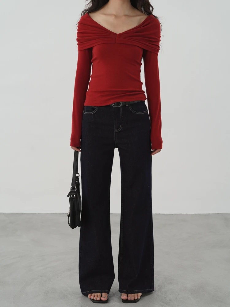 

Джинсы-клеш с высокой талией, темно-синие, широкие, свободные, в пол, женские, модные, осенняя новинка EIGHTHMONTH