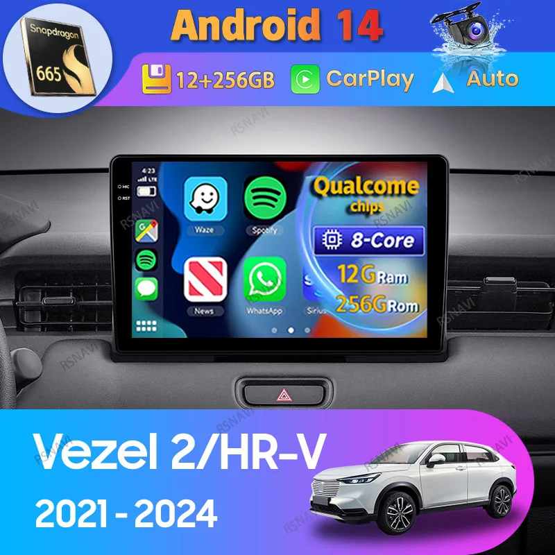 Android 14 Carplay Auto For Honda Vezel 2 HR-V RV RZ 2021 - 2024 Car Radio 2Din Player Head Unit WIFI+4G Stereo Multimedia Video