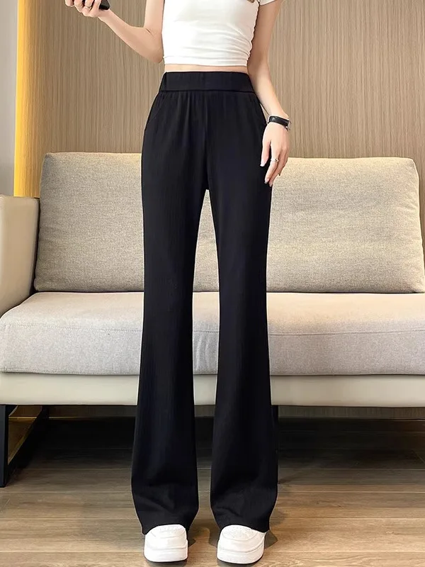 Spodnie z szerokimi nogawkami z jedwabiu lodowego damskie letnie cienkie przewiewne wąskie wersja mały rozmiar spodnie chroniące przed słońcem letnie chłodne mosk...