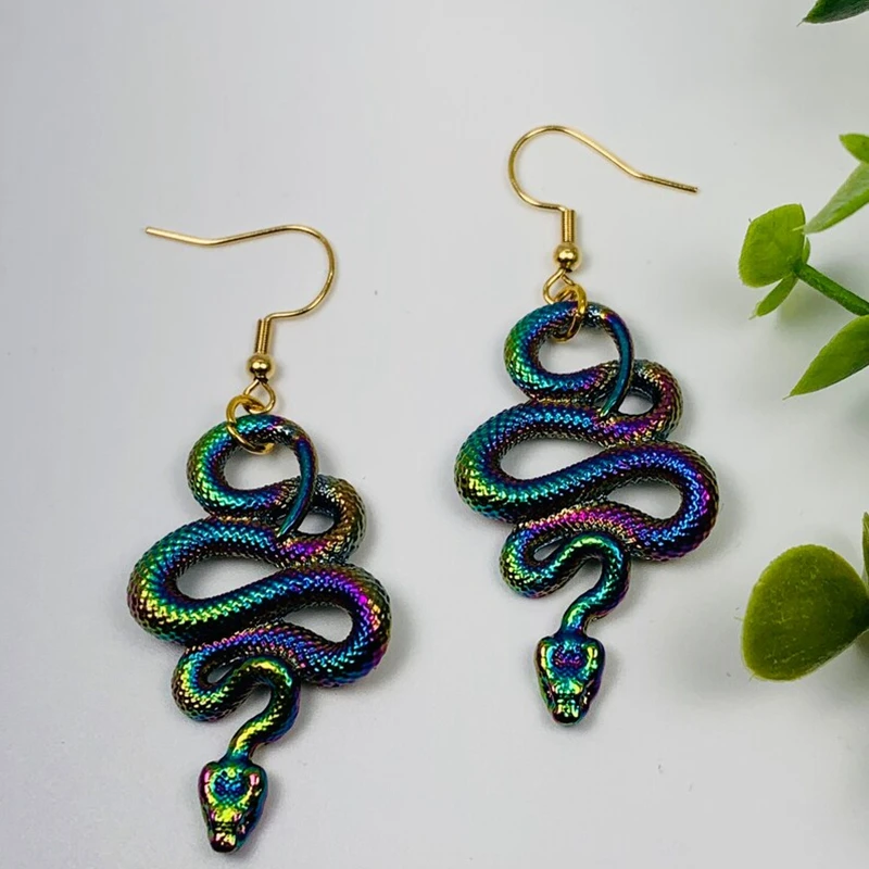 1 Pair Aesthetic Vintage Psychedelic Snake Dangle Earrings Serpent Earrings Pagan Gothic Amulet Witch Jewelry