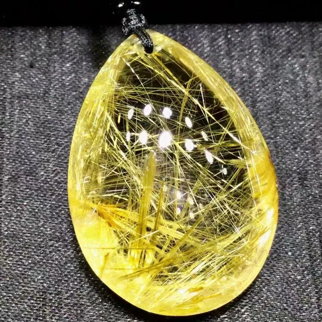 

Natural Gold Rutilated Quartz Rectangle Pendant Necklace Jewelry 35*25*14mm Water Drop Yellow Rutilated Women Men AAAAAAA