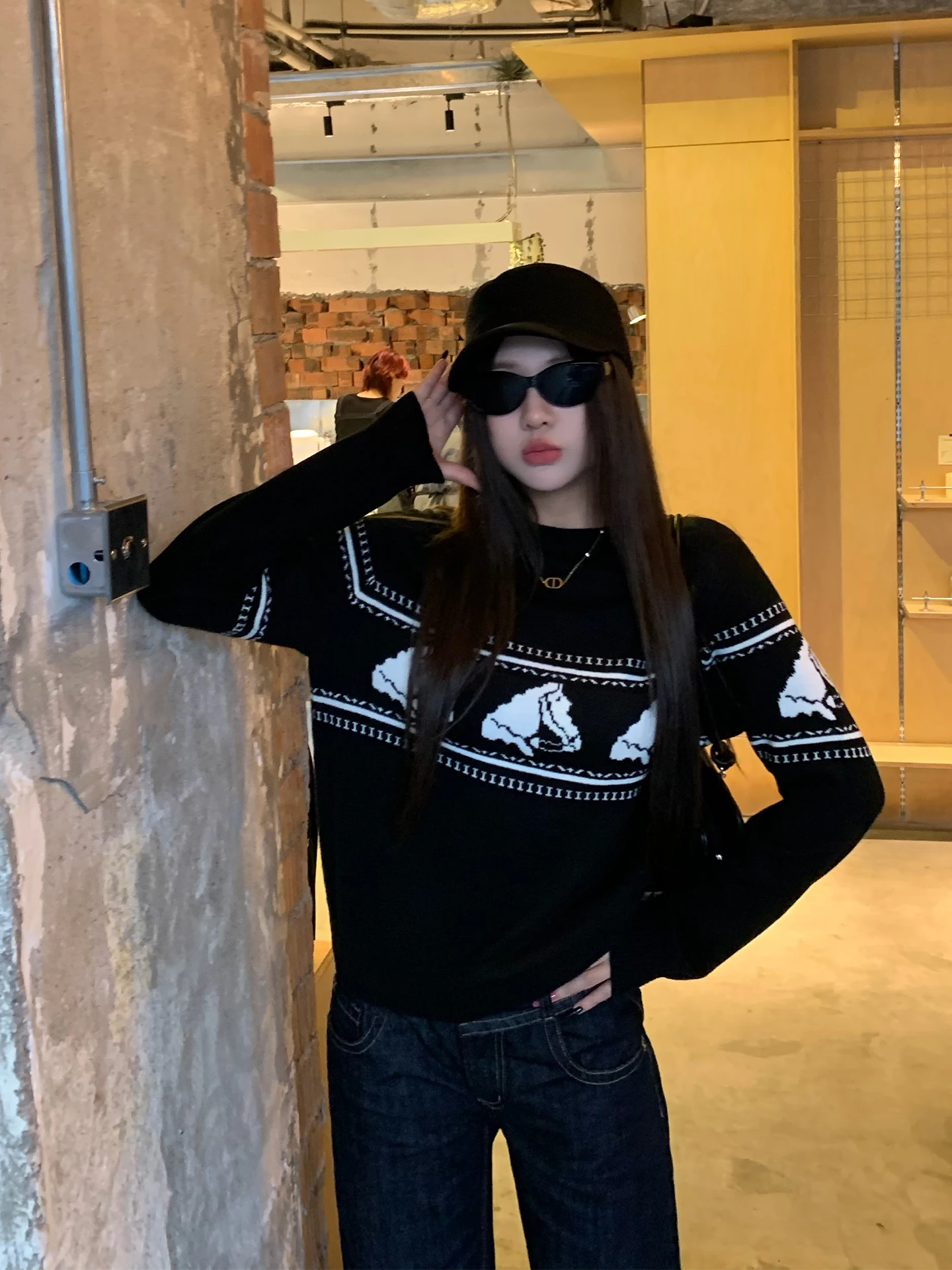 

Retro Fair Isle Knit Soft Cozy Overhead Sweater Spring Very Attractive Dinner Is Huny Again Printed Long Sve round Ne