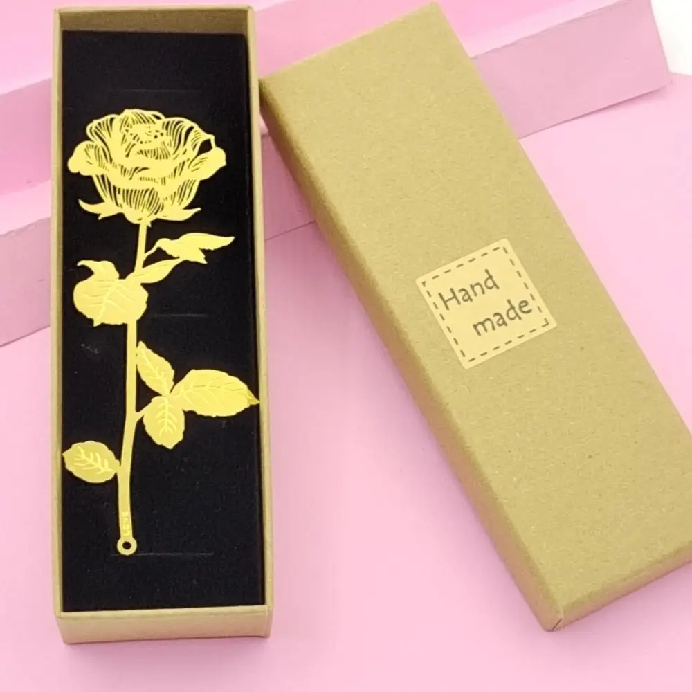 1 Set With Gift Box Metal Bookmark Christmas Gift Classic Style Vintage Golden Rose Bookmarks Pendant Book Clip Student