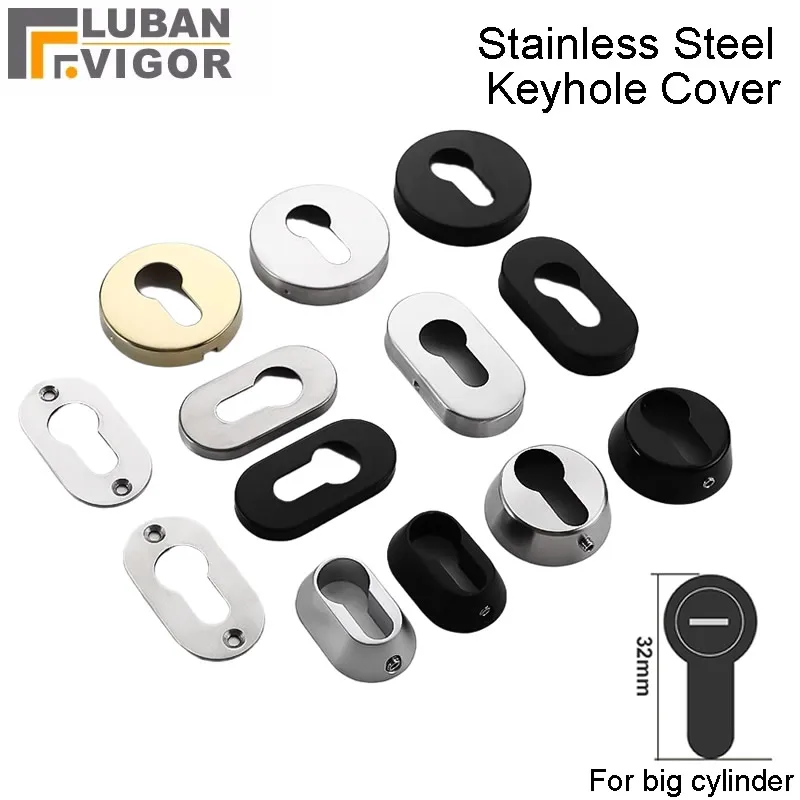 Round Oval Lock Cylinder Cover 304 stainless steel Keyhole Cover Black gold silver Anti-theft door accessories for 32mm cylinder