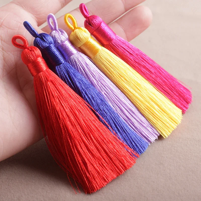 10pcs 8cm Silky Tassel With Hanging Ring Silk Fringe Tassel Trim Decor Key Tassels For DIY Jewelry Making Sewing Curtain Decor