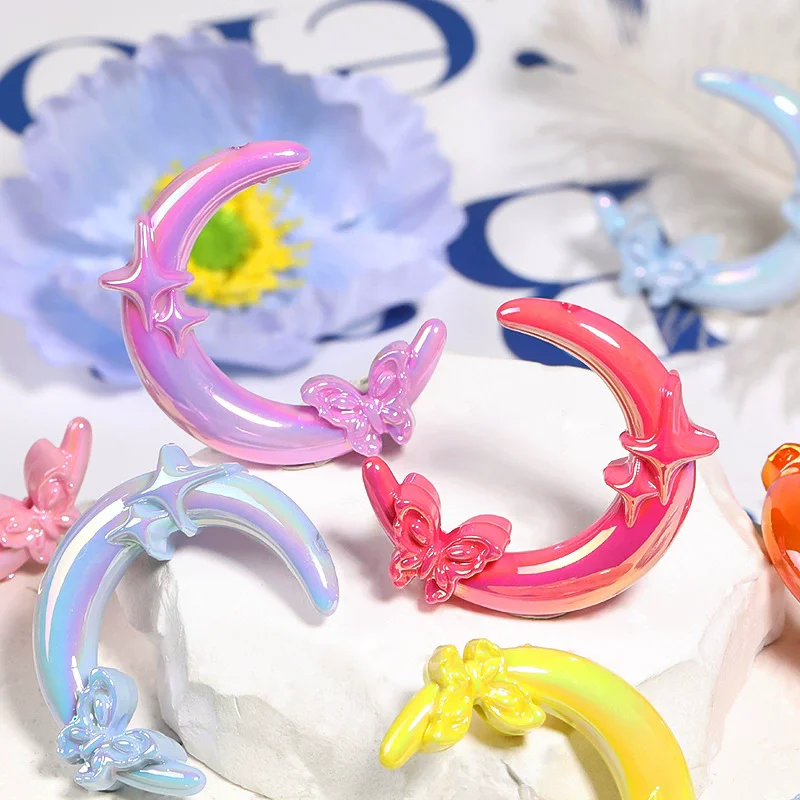 Nueva mariposa de estrella acrílica con revestimiento UV, cuentas de luna de doble agujero, accesorios para manualidades diy, conjunto de perlas decorativas transparentes, materiales