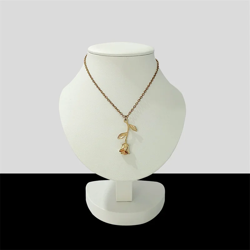 Simple White PU Leather Jewelry Display Stand 19 CM Necklace Pendant Display Stand Human-shaped Model Standing Display Stand