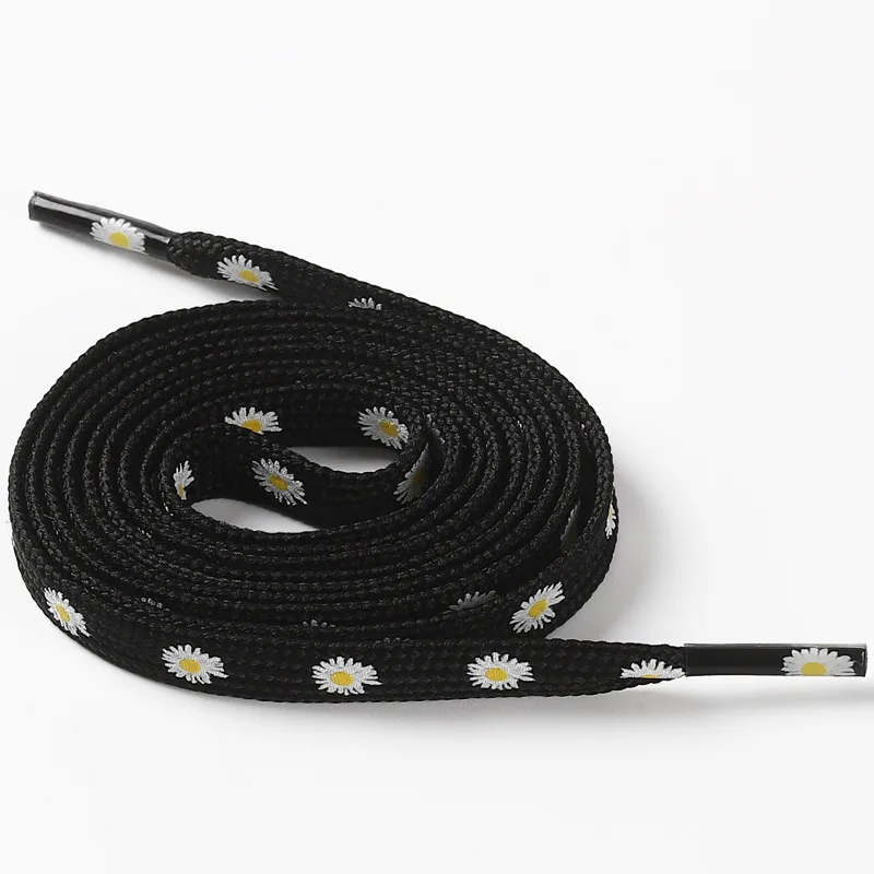 Flat Cotton Replacement Shoelaces Colorful Daisy Design Shoe Laces Suitable for Canvas Sneakers White High Top Shoes