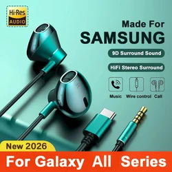 Samsung kulaklıklar için Mic ile HiFi bas Stereo ses kontrolü USB tip C 3.5mm kablolu Eadphone için Galaxy S24 S23 S22 S21 Ultra