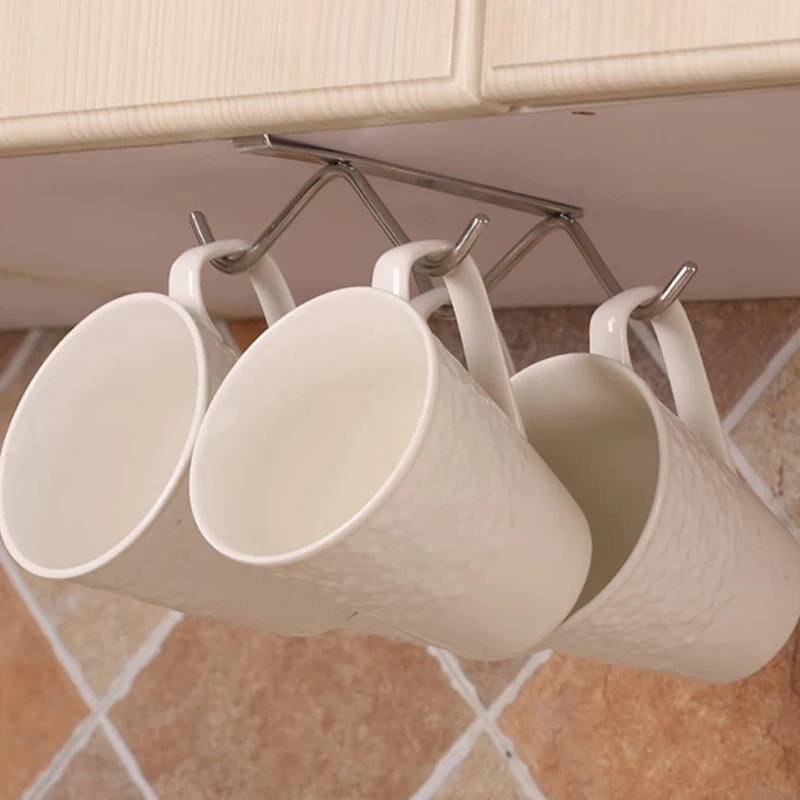 Cup Hanger Coffee Mug Hooks  Under Cabinet Cup Hooks Coffee Cup Hooks Under Nail-Free Shelf 2PCS