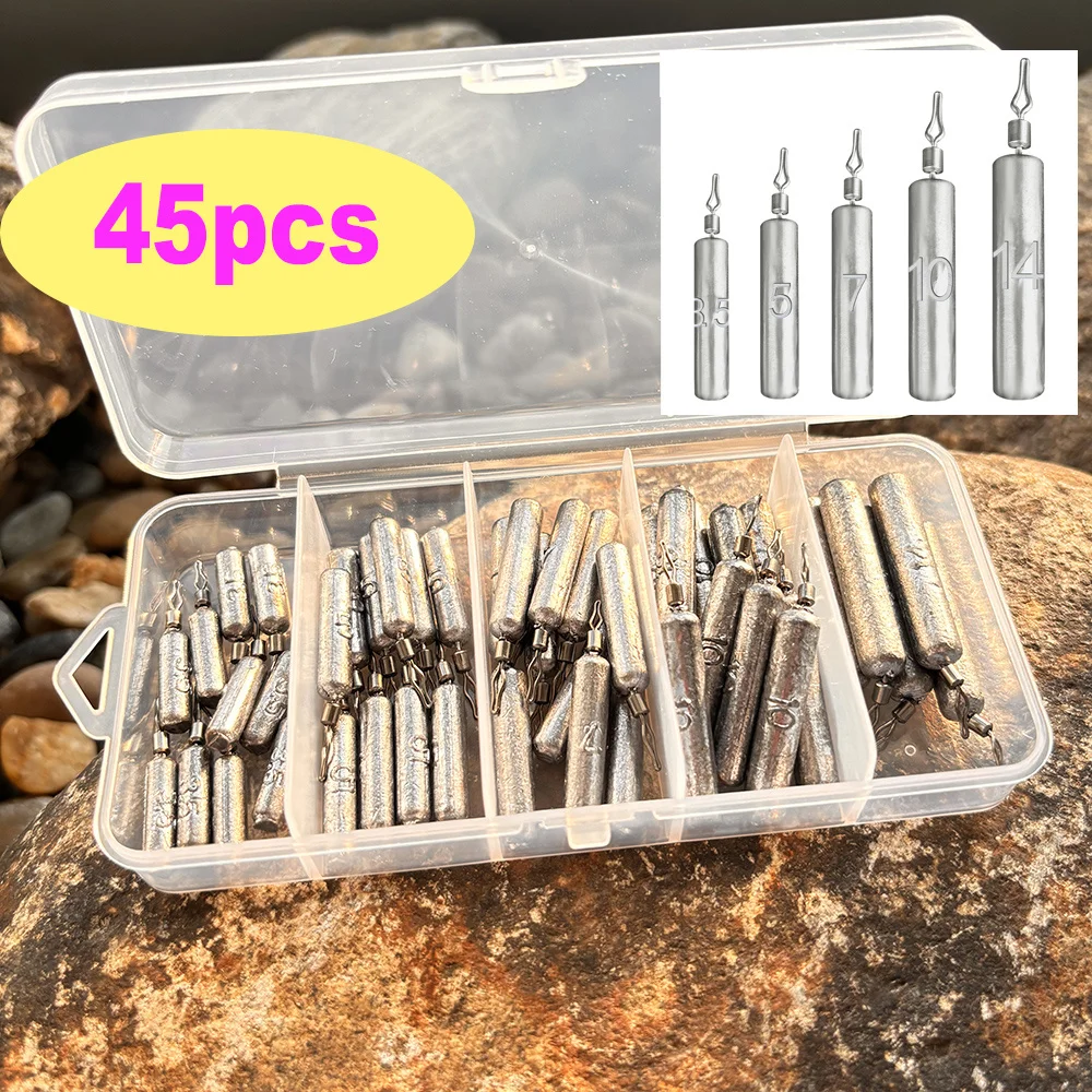 45pcs/box Fishing Weight 3.5g 5g 7g 10g 14g Drop Shot Fish Weight Carp Fishing Baits Sinker with Box