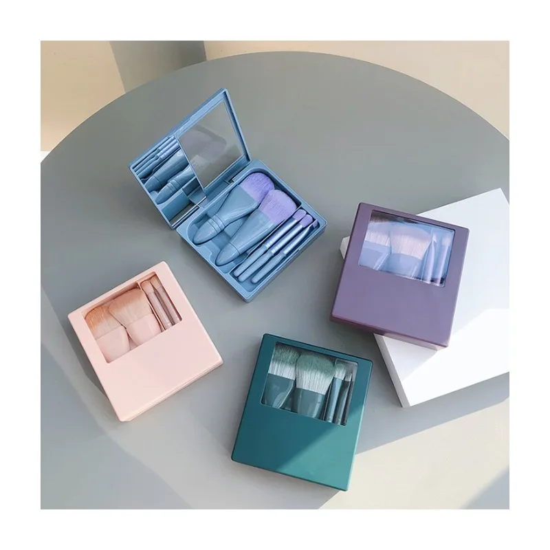 Portable Multifunctional 5Pcs Makeup Brush Kit With Mirror Eyeshadow Powder Foundation Brush Daily Women Beauty Makeup Tool