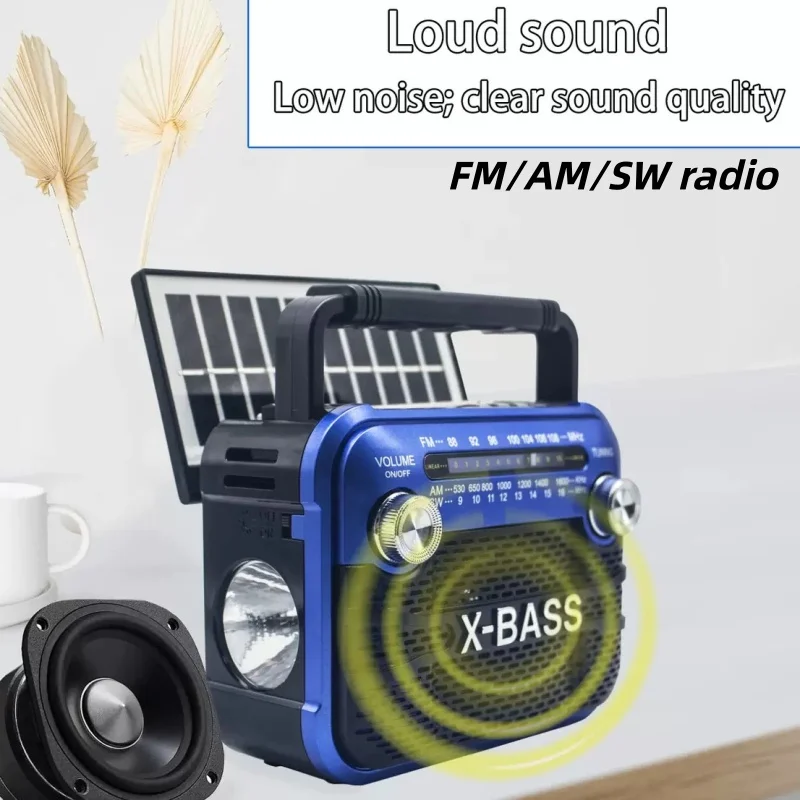 

Solar Radio with Bluetooth USB/TF Player FM/AM/SW Multi-band Radios Outdoor Emergency Charging Flashlight Support Earphone Input