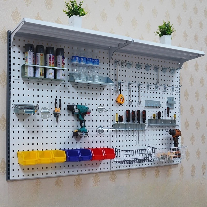

2025 Wall-mounted square hole hardware tool hanging board storage display rack perforated board hook shelf material metal