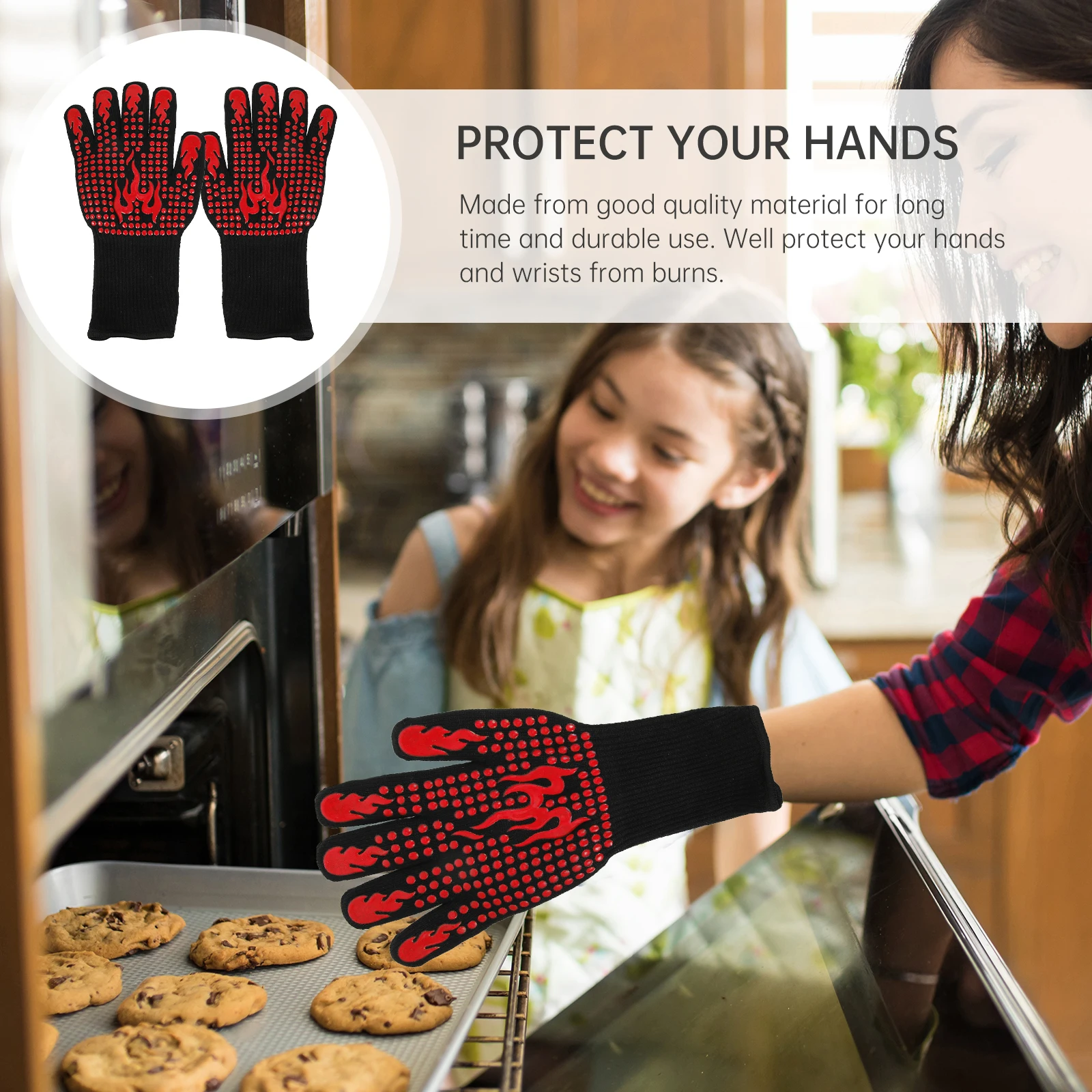 

Silicone Gloves Heat Resistant Oven Mitts Anti Scald Kitchen BBQ Thickened Insulated High Temperature Five Finger Flexible Grip