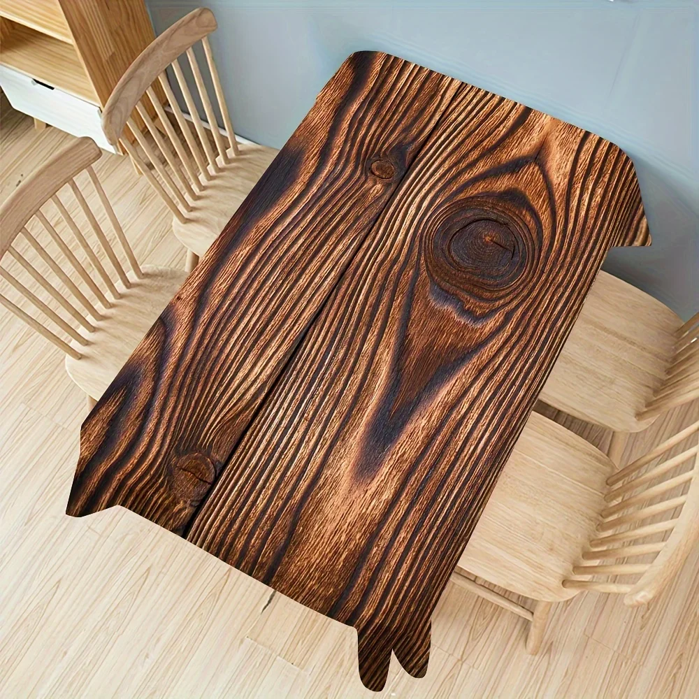 1pc Imitation Wood Grain Table Cover Retro Farm Wood Decoration Birthday Party Restaurant and Holiday Durable Stylish Tablecloth