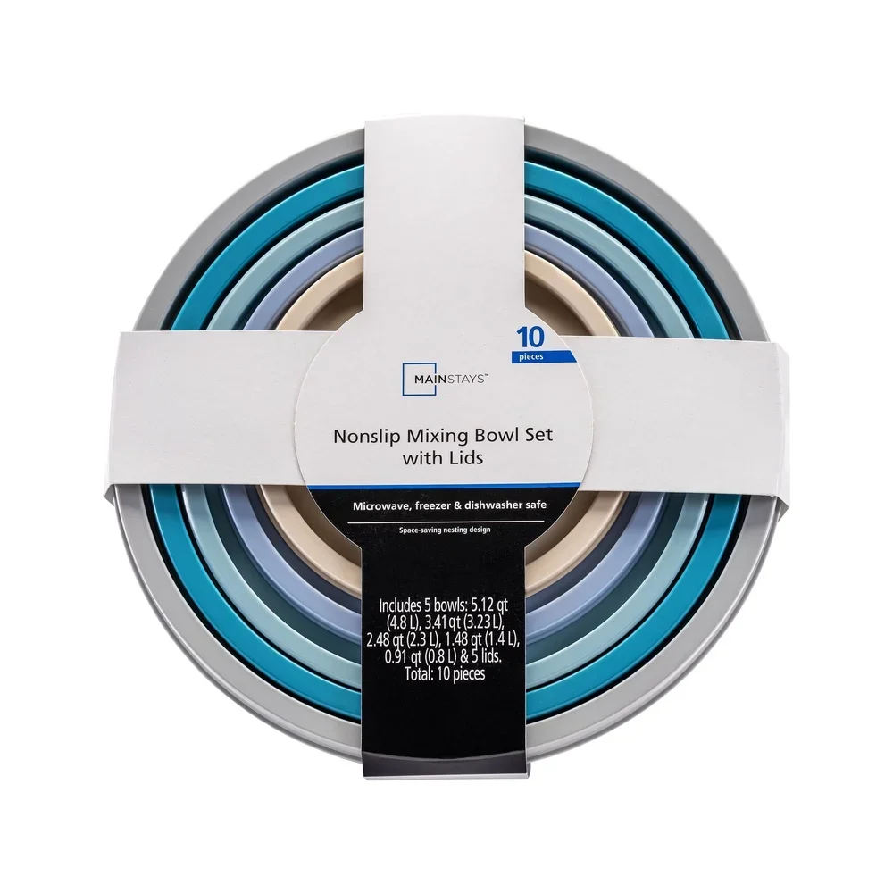 مجموعة أوعية خلط بلاستيكية متنوعة غير قابلة للانزلاق مع أغطية 10 قطع) #6