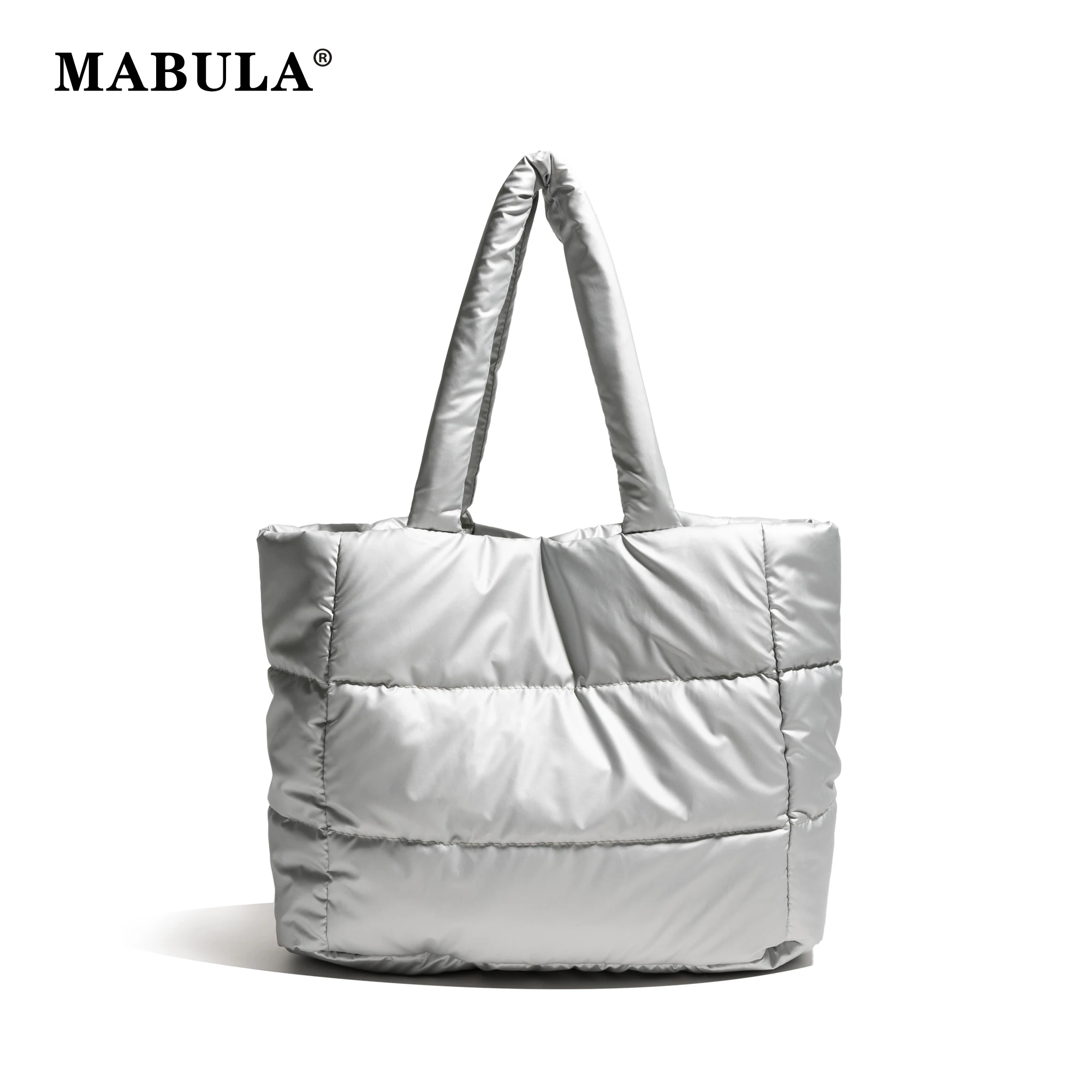 

MABULA Padded Down Quilted Nylon Square Tote Handbag Solid Color Travel Pouch Simple Casual Shoulder Shopping Satchel