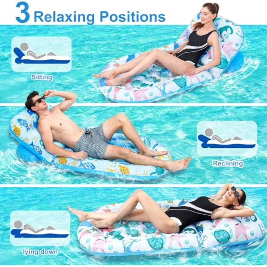 2 Pack Pool Floats Lounger, Pool Floats Adult with Adjustable Backrest, Pool Rafts Floaties Water Hammock Tanning Floating Pool