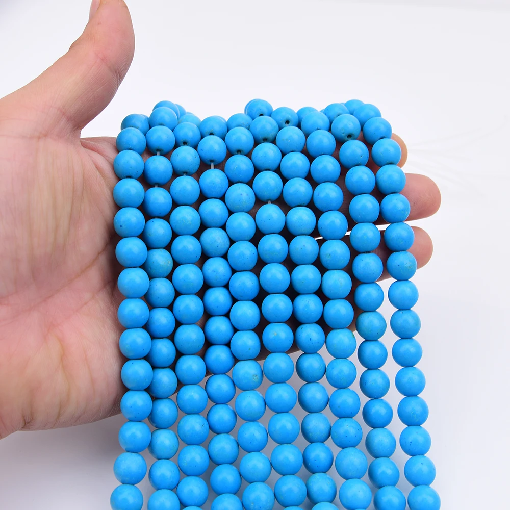APDGG 2 Strands 10mm Natural Stone Blue Turquoise Smooth Round Loose Beads 15.5'' DIY Jewelry