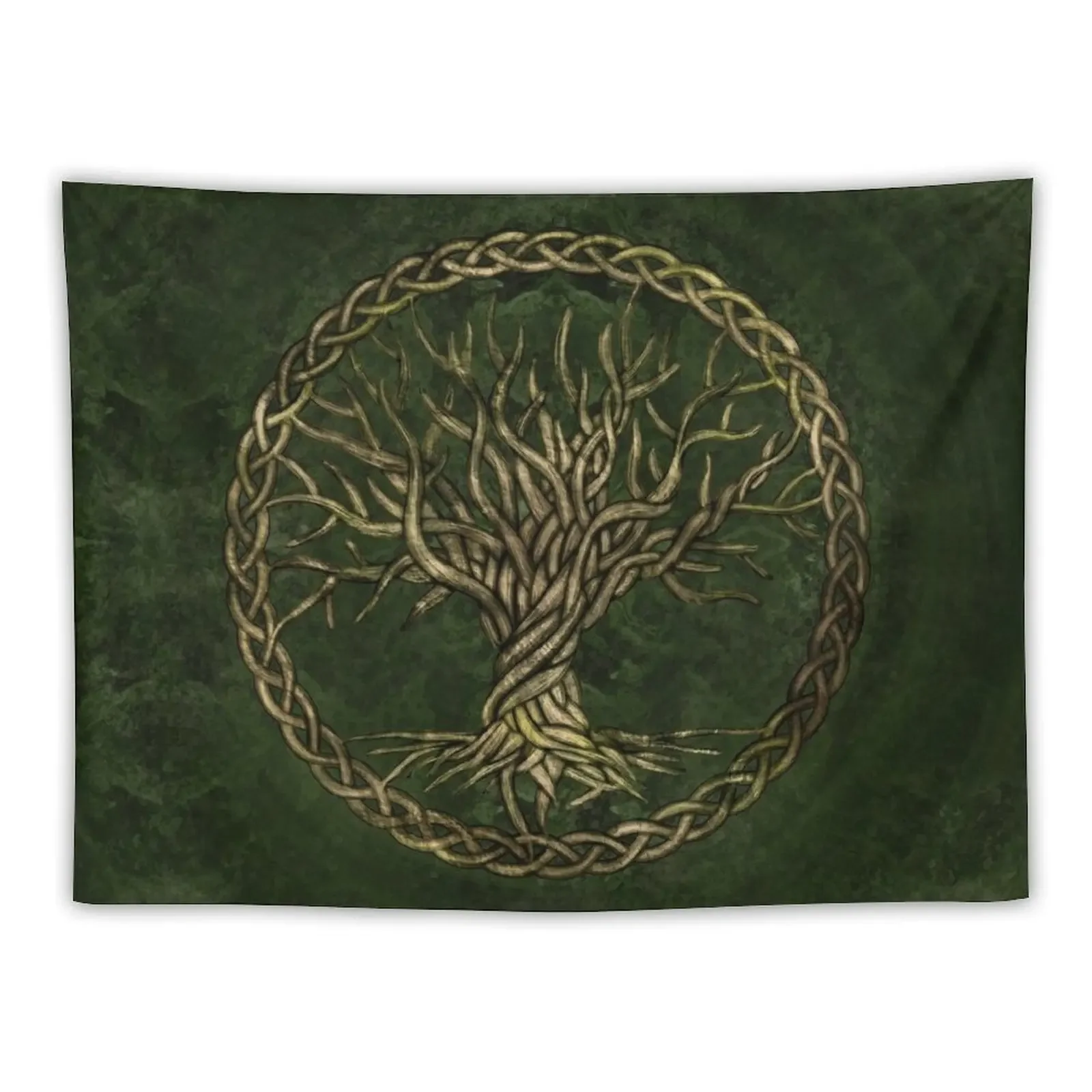 Tree of life -Yggdrasil -green and gold Tapestry Hanging Wall Wall Mural Tapestry