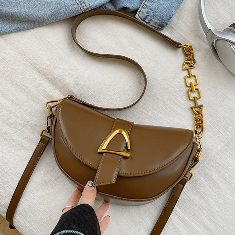 

New Saddle Small Underarm Shoulder Bags for Women 2024 Trend Designer Semicircle Crossbody Bag PU Leather Ladies Handbags