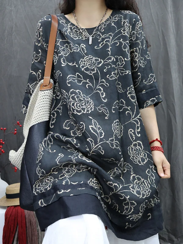 Camicetta casual da donna taglie forti Sle irt Dr Summer Nuovo arrivo Stampa vintage Camicetta ampia e versatile di lunghezza midi