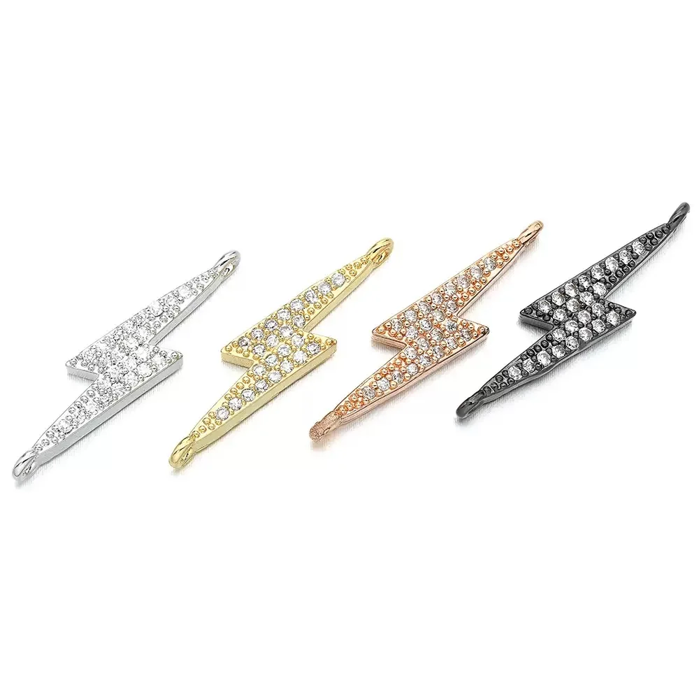 5.6*27mm Micro Paved CZ Flash Shape Connectors for Diy Jewelry Findings Making, Hole: 1.2mm, Model: VS287