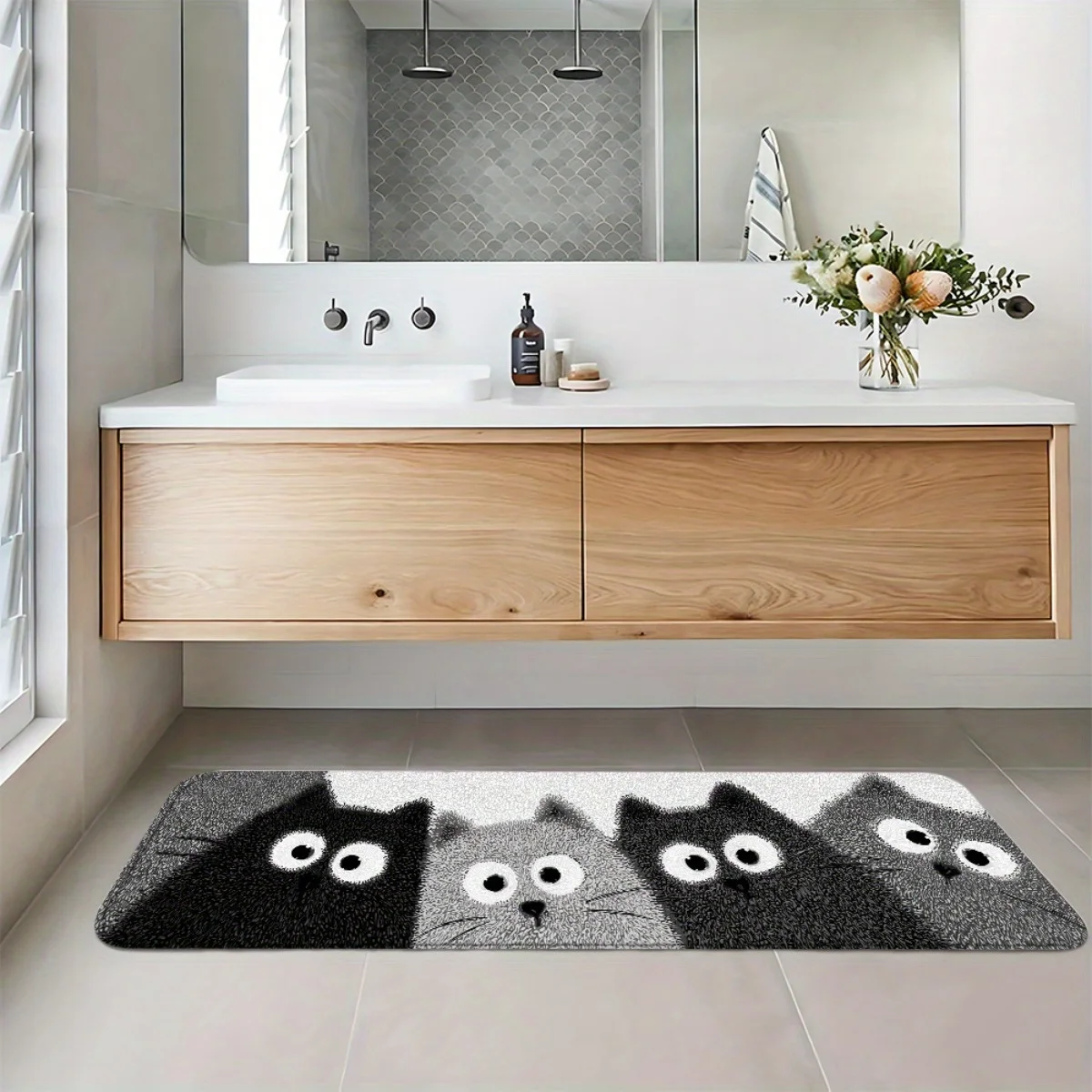 VIKAMA الكرتون هريرة حمام حصيرة لينة ومريحة وحد من الضوضاء الحمام حصيرة غرفة نوم مدخل البساط السرير السجاد ديكور المنزل