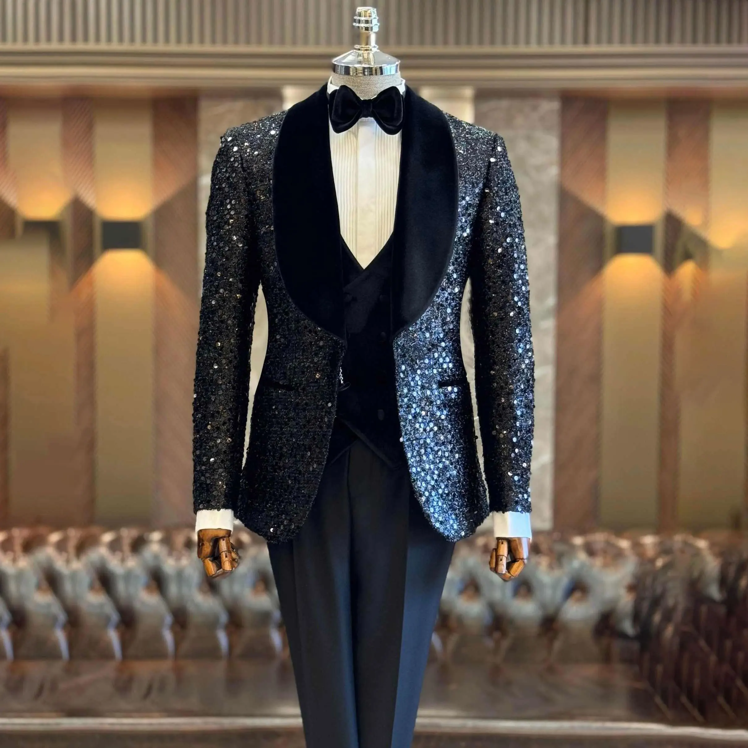 

New Men Suit Party Suits Slim Fit 2-Pcs Glitter Coat Pants Wedding Tailor-Made Tuxedo Formal Occasions Wear Size Customized