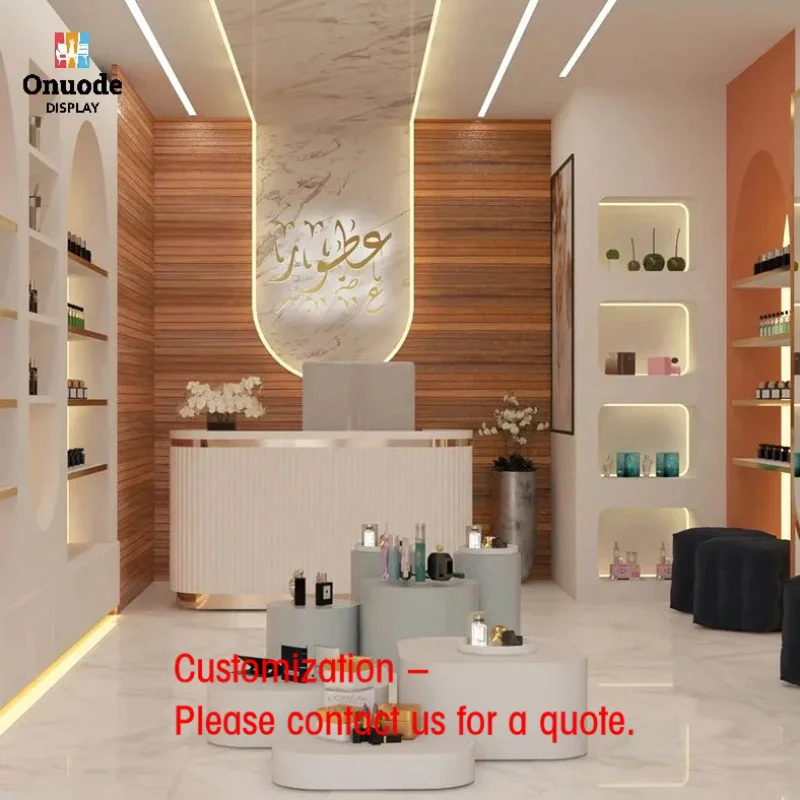 custom.Luxury Perfume Kiosk Design with Gold Details | Full Interior Solutions High-End Fragrance Stores Perfume Display