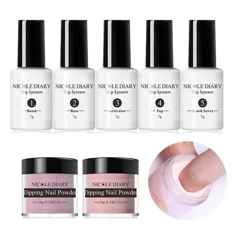 NICOLE DIARY สี Dipping System Liquid Kit ธรรมชาติแห้งไม่มีหลอดไฟ Cure ตกแต่งเล็บสี DIY เจล Glitter เล็บ