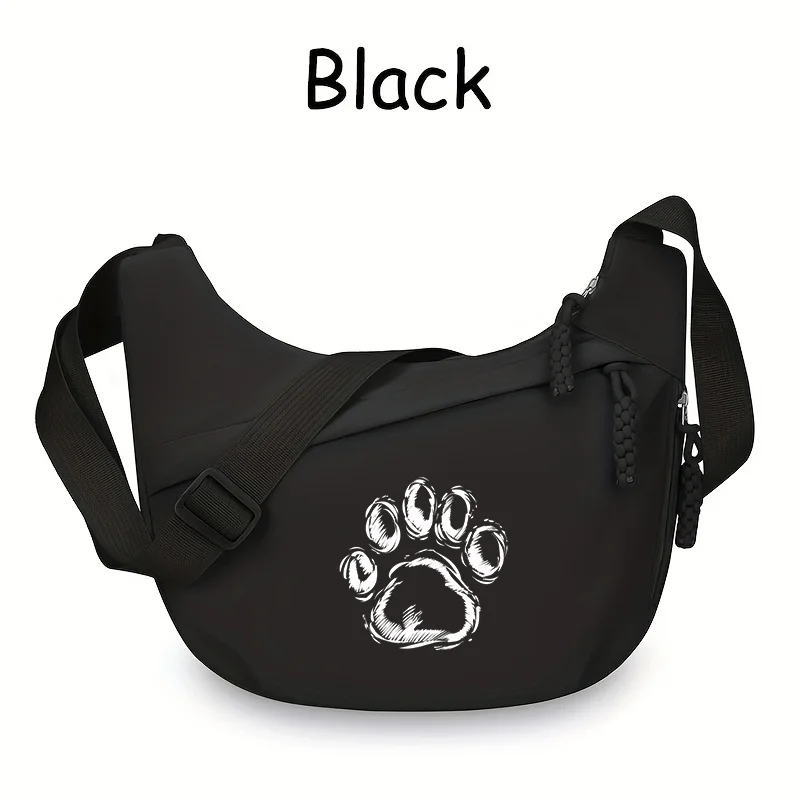 Schwarze Umhängetasche mit weißem Pfotenmuster, große, mehrschichtige Schultertasche mit Kordel-Dekor, Damenhandtasche mit Reißverschluss für den täglichen Gebrauch. – Detail 7