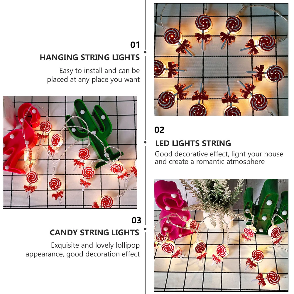 

1Pcs Candy String Lights Lollipop Shape LED Decorative Xmas Hanging Lights String for Bedroom Party Outdoor Indoor