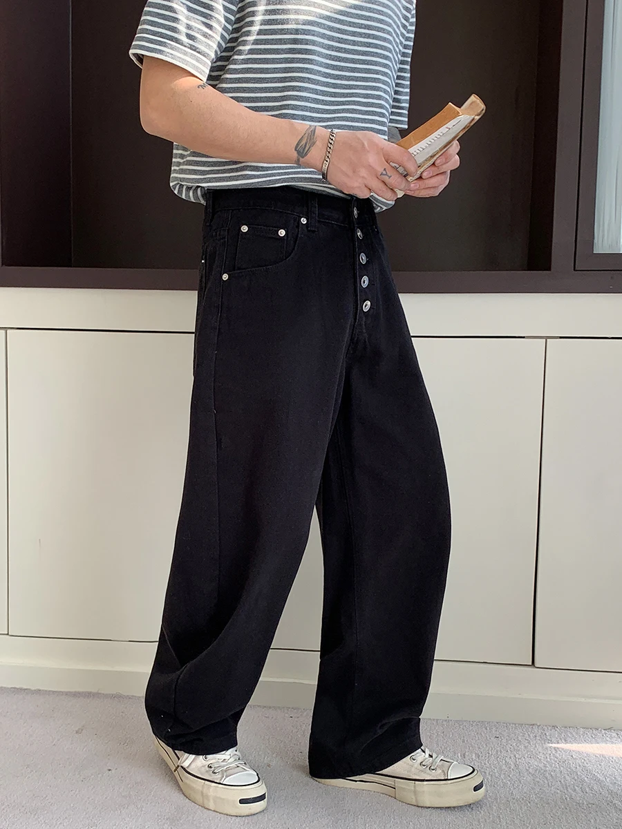Spring Street Style Button Knife Cut Mens Jeans Straight Wide Loose Man Pants With Drape Effect For Fashion Casual