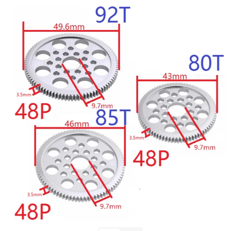 RCXAZ RC Metal 48P Large Gear 80T 85T 92T Small Gear for Sakura R31 G31 SCX10 AX10 Traxxas HPI Drift Remote Control Car
