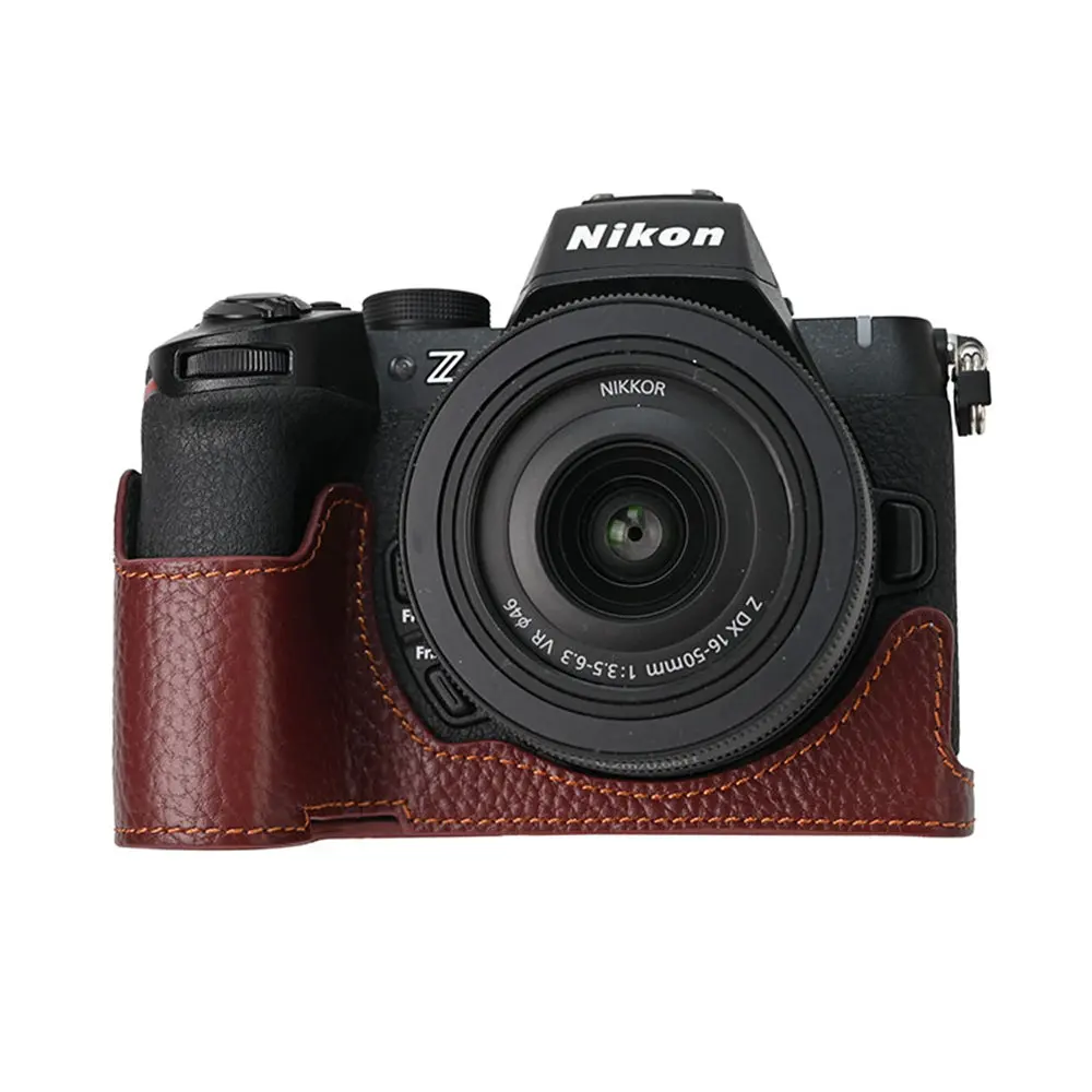 Genuine Leather Camera Half Case for Nikon Z50II Z50 II Bottom Opening Magnetic Cover