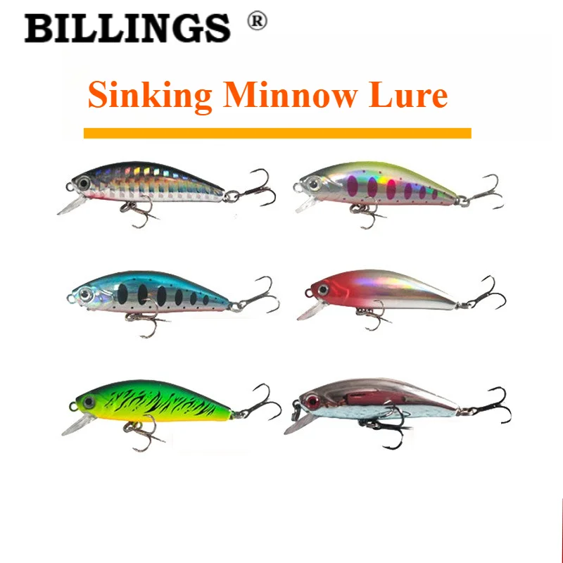 BILLINGS 1pcs Sinking Minnow Lure Wobbling Sinking Lure 5.5cm6.5g Freshwater Black Bass Laser Lure Fishing Accessories