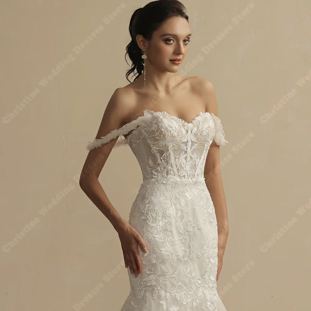 Vestidos De novia De tul simples para mujer, Vestidos De novia formales sin hombros, longitud De fregado De sirena, Vestidos De novia De princesa, Vestidos De playa