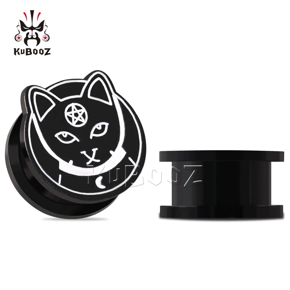 KUBOOZ Newest Acrylic Cat Pentagram Black Ear Tunnels Piercing Body Jewelry Ear Plugs Gauges Stretchers Expanders 2PCS