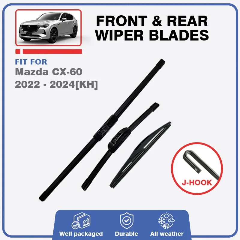 

For Mazda KH CX-60 2022 2023 2024 Front Rear Windshield Wiper Blades Windscreen Window J U Hook Arm Brushes Accessories