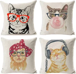 Pillow Cover Cat Pillowcase Animal Kitten Pillowcase Linen Square Cushion Cover Suitable for Sofa Bed Courtyard Car