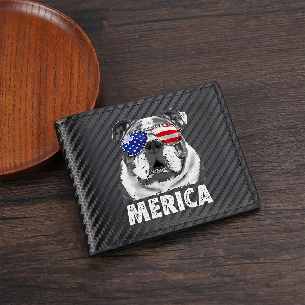 Cool dog sunglasses American flag 'Merica Men's Wallets Simple Business Modern Stylish Printing Design Gifts For Father Boyfrien