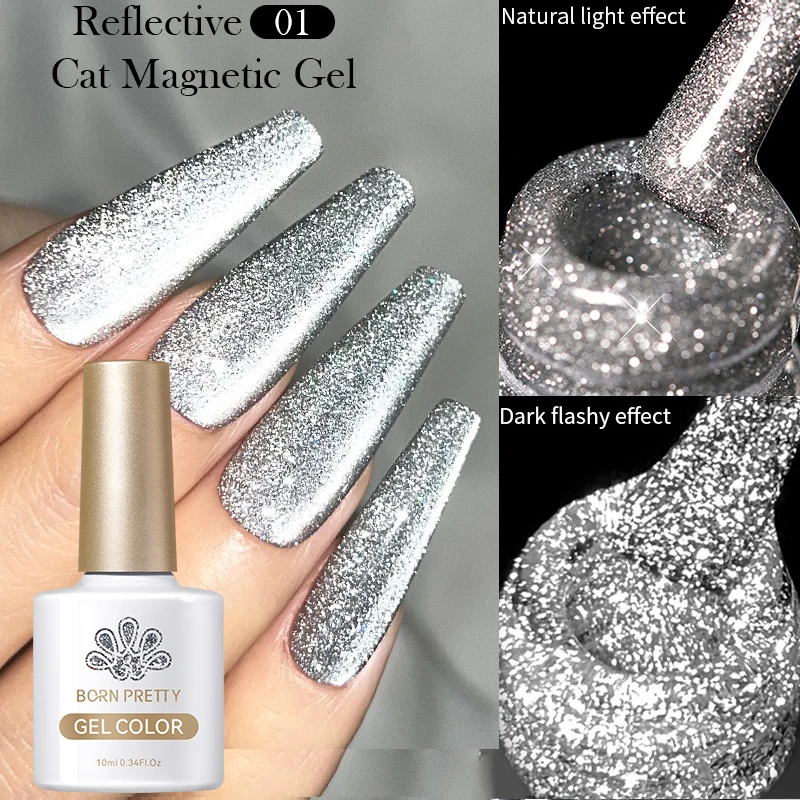 BORN PRETTY 10ml Reflective Glitter Gel Nail Polish Sparkling Shining Cat Magnetic Gel Snowlight Effect Soak Off UV Varnish