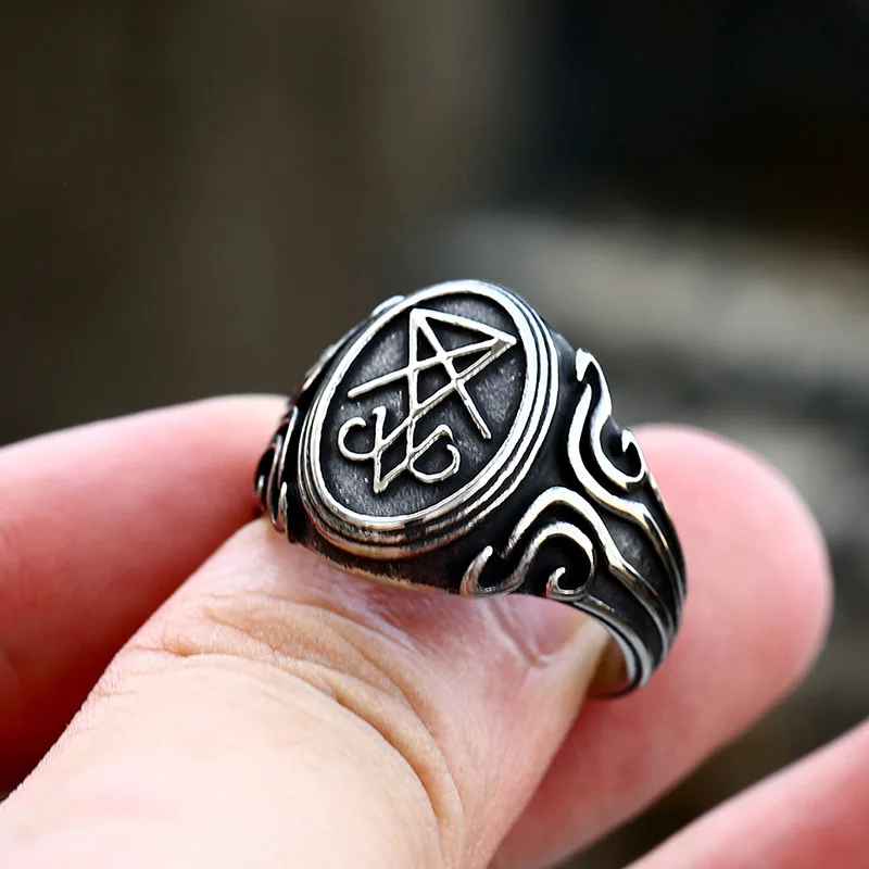 BEIER 2022 New Design 316L Stainless Steel Lucifer Satan Signet Ring For Men Women Gothic Jewelry Gift Wholesale