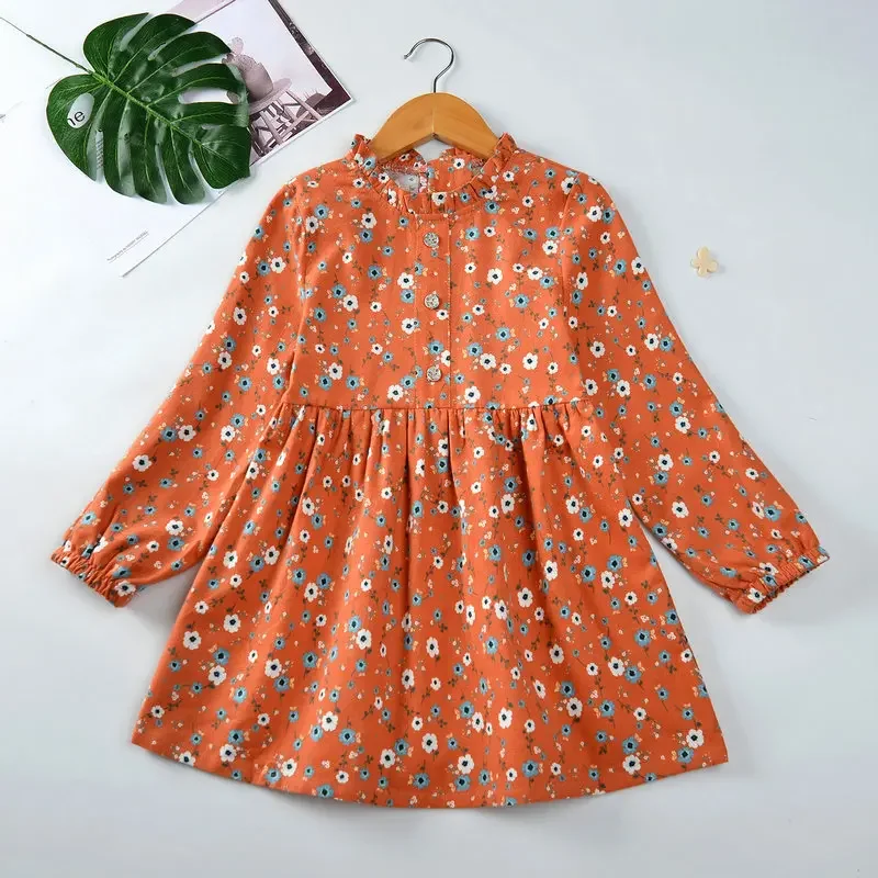 Vestido de princesa para niñas, primavera y otoño, novedad de 2024, ropa de manga larga de algodón con flores para niños, vestido de fiesta, disfraz