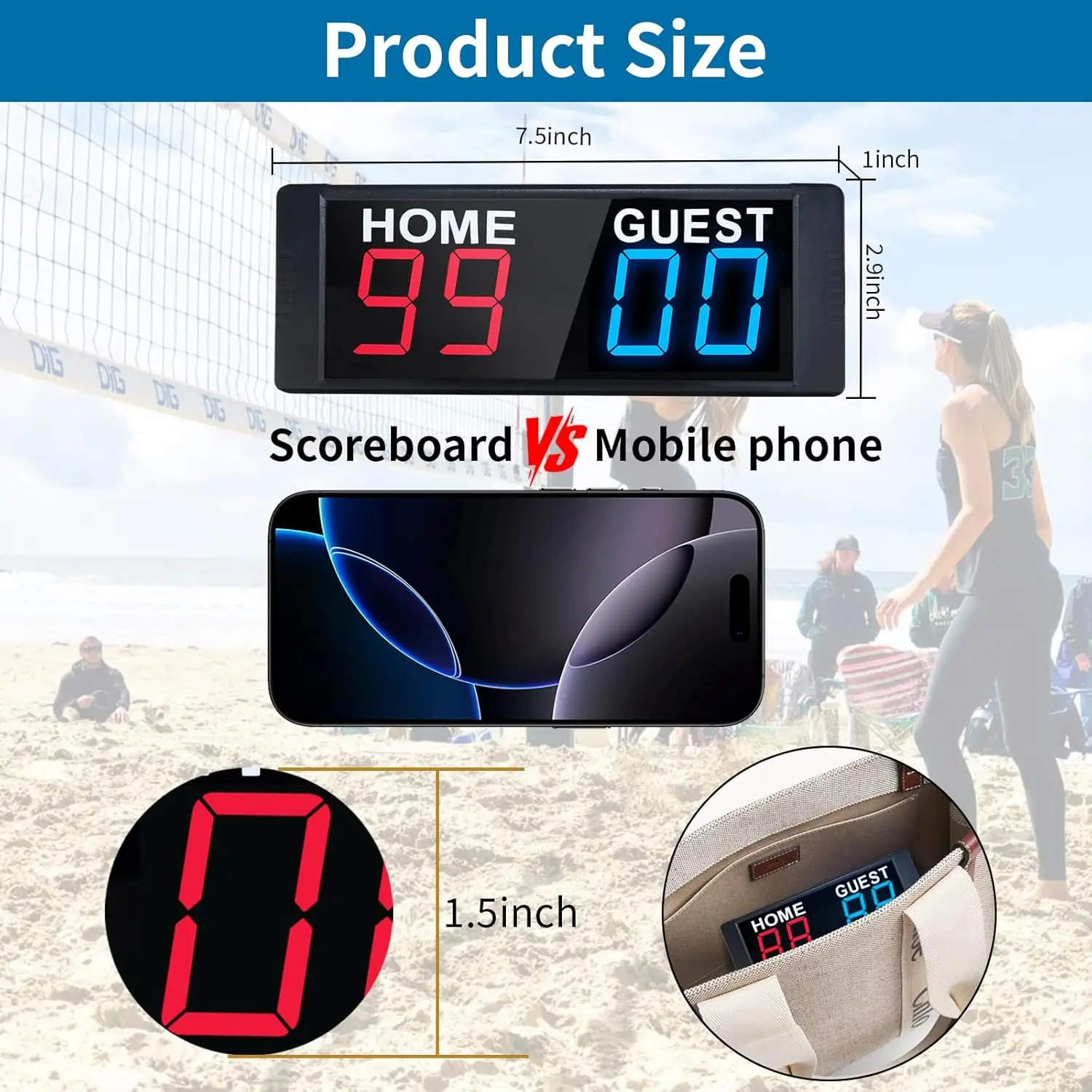 Portable LED Scoreboard w/ Remote, Tabletop Digital Score Keeper for Cornhole Basketball Ping Pong Baseball Tennis Volleyball - view 3