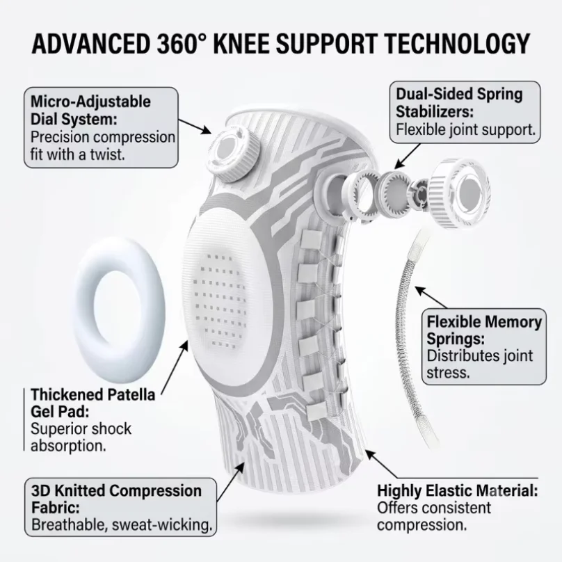 Sweat Wicking Adjustable Joint Recovery Professional Knee Brace Meniscus Patella Protector Powerlifting Hiking Football Home Gym